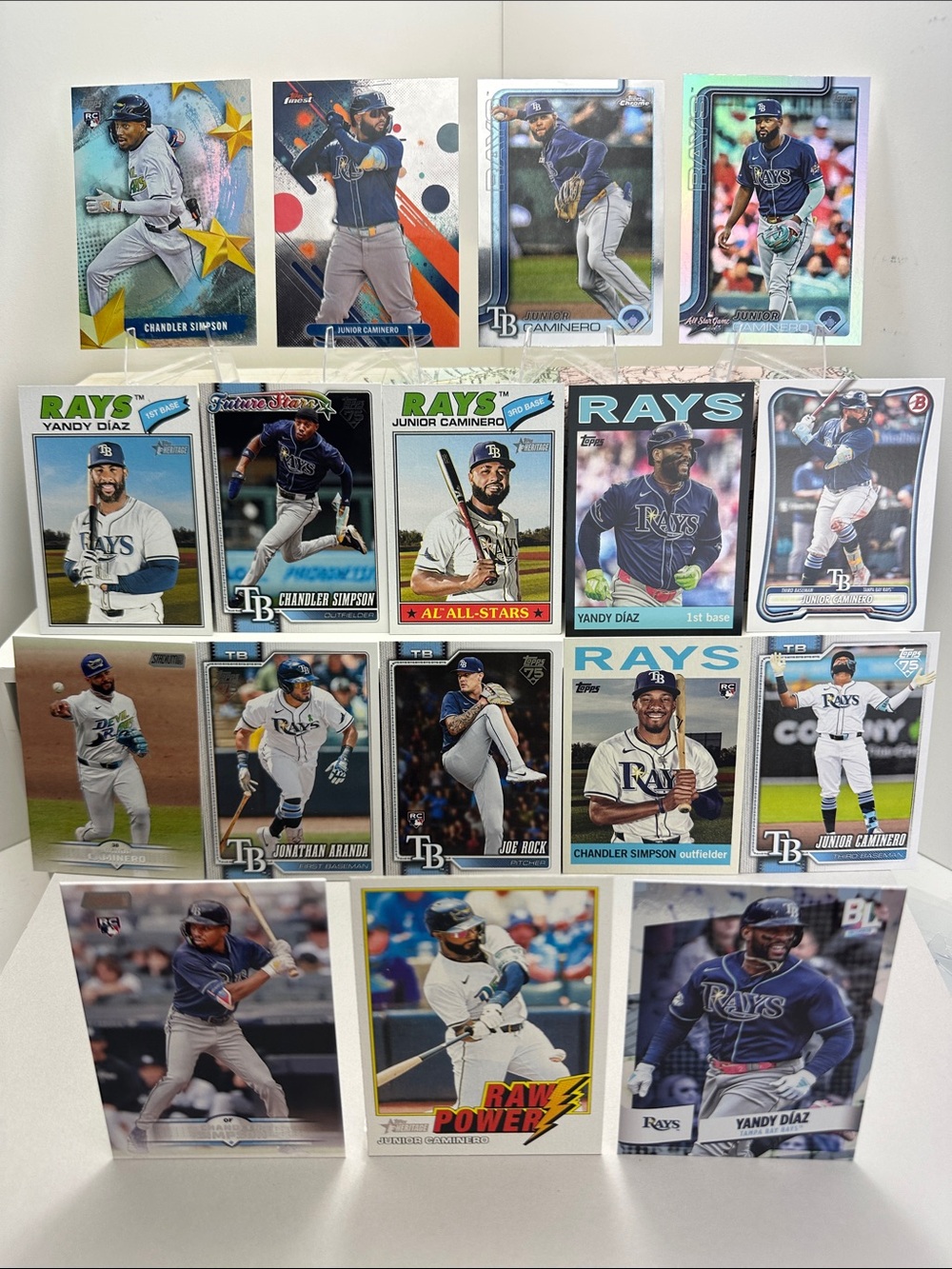 Junior Caminero TB Rays w/ Chandler Simpson rookies Yandy Diaz +Joe Rock Rookie